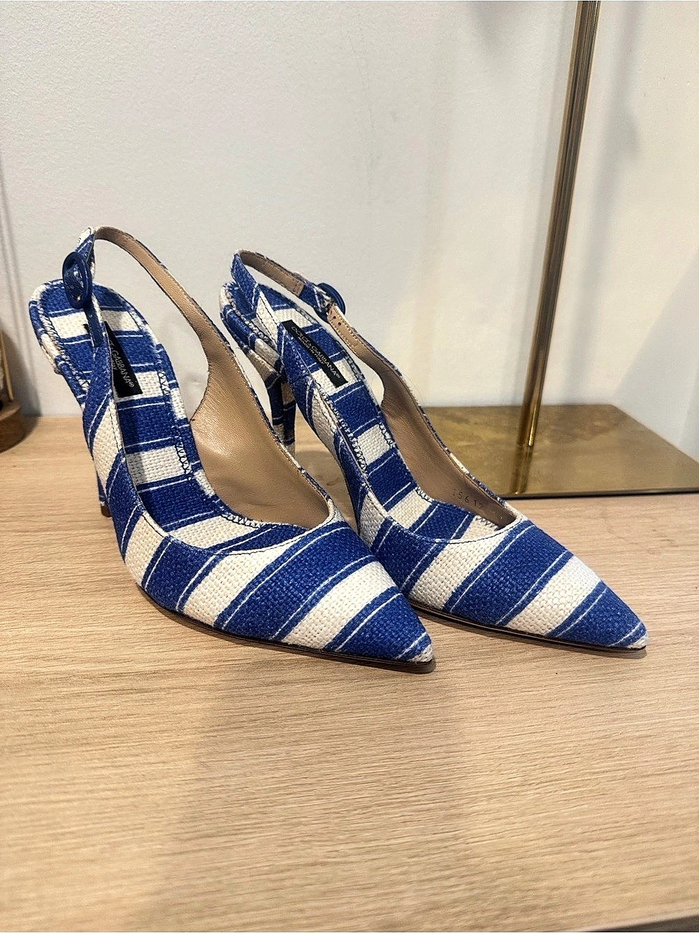 Dolce & Gabbana Striped Slingback Heels Blue & White EU 37
